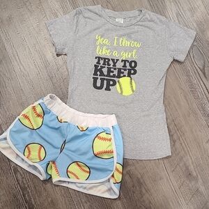 Urban Smalls Yea, I Throw Like a Girl Graphic Tee & Matching Softball Shorts
